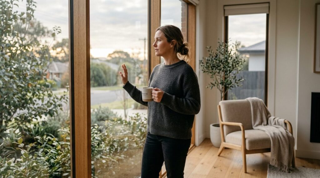 Professional photorealistic image of a thoughtful parent loo