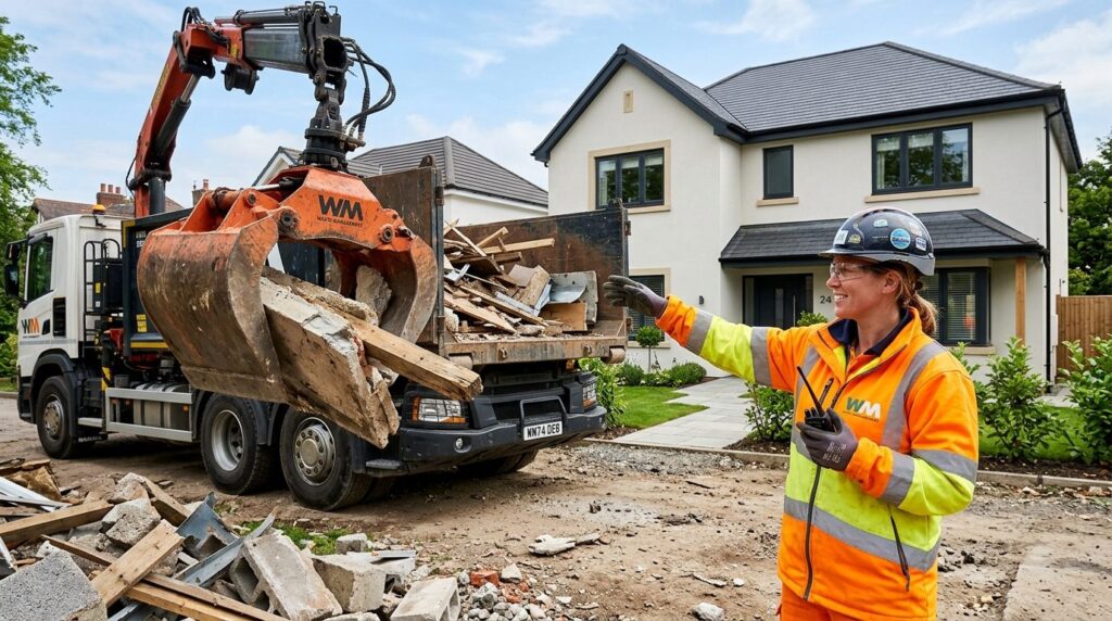 Close-up of a professional waste management worker in safety