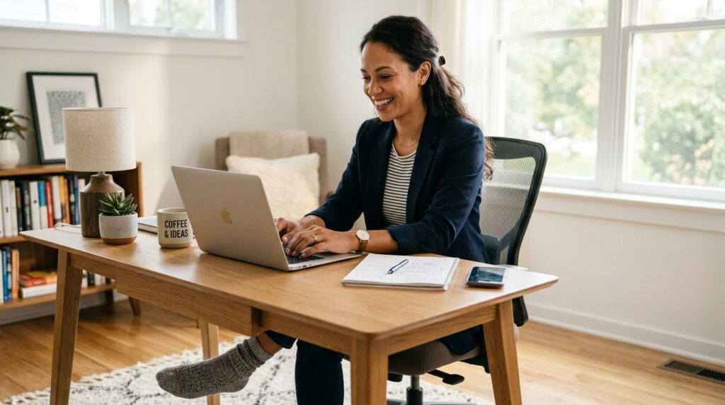 Lifestyle photography: Professional woman at desk in home of